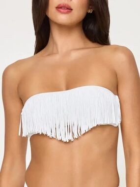 l*space White Fringe Bandeau Bikini Top